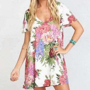 Show‎ Me Your Mumu Floral Garden Short Sleeve Short Dress White Red Green Large